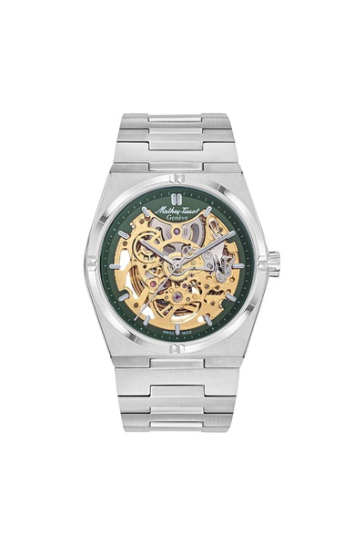 Mathey-Tissot Erkek Gümüş-Yeşil Çelik Kasa Yuvarlak Kadran Metal Kordonlu Kol...