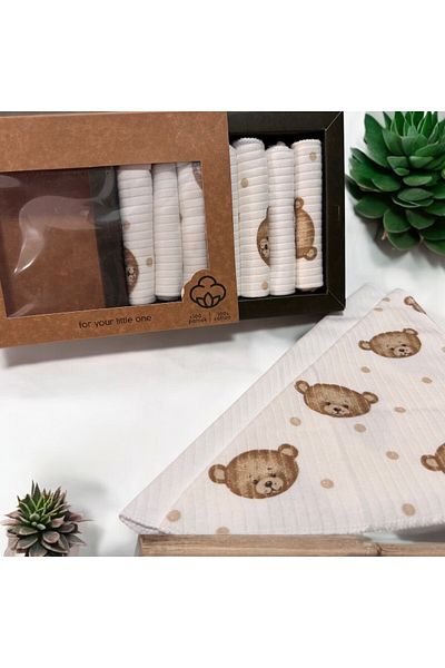 BYS TİCARET 100% Cotton Organic Baby Girl - Boy Mouth Wipes Set of 7 Boxed