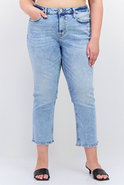 Vigoss Women Plus Size High Waist Rip Straight Leg Washed Denim, Blue
