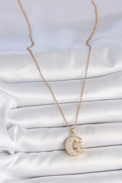 Clariss 316L الصلب سلسلة ذهبية اللون الزركون حجر القمر ستار نموذج قلادة المرأة