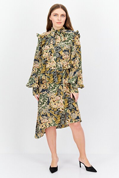 ROKH Women Allover Printed Midi Dress, Multicolor