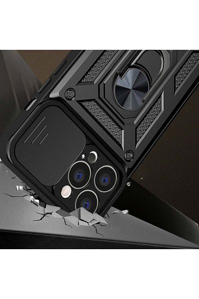 SKYDDAR INNOVATION Carcasă pentru iPhone 15 Pro, Camshield, inel magnetic, albastru, set de autocolante
