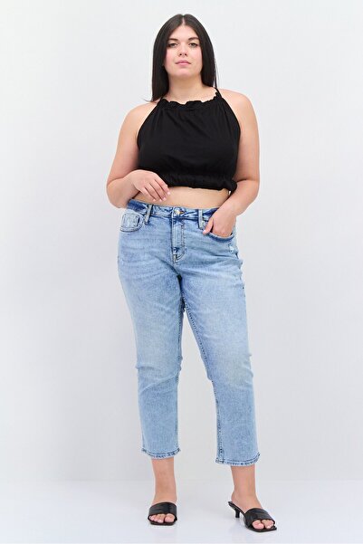Vigoss Women Plus Size High Waist Rip Straight Leg Washed Denim, Blue