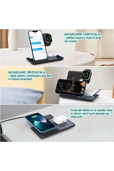 OEM Incarcator Wireless 3 In 1 Pliabil 15w Pentru Telefon, Ceas Si Casti