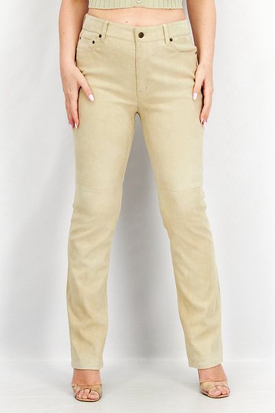Ralph Lauren Women Straight Leg Suede Pants, Pale Parchment