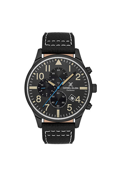 Daniel Klein Erkek Siyah-Füme Metal Kasa Yuvarlak Kadran Deri Kordonlu Kol Sa...