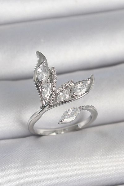 Clariss Brass Silver Color Zircon Stone Fish Tail Model Adjustable Women's Ring