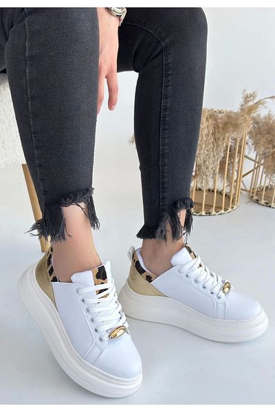 KAZAX Gasta White Skin Yellow Detailed Lace up Sports Shoes