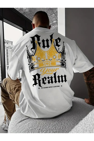 LAND MODA Tricou grafic „Rule Your Own Kingdom” pentru bărbați - Imprimat cu ...