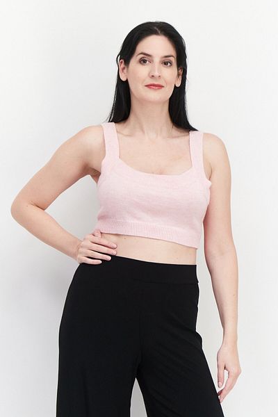 Fashion Union Women Square Neck Sleeveless Knitted Top, Light Pink