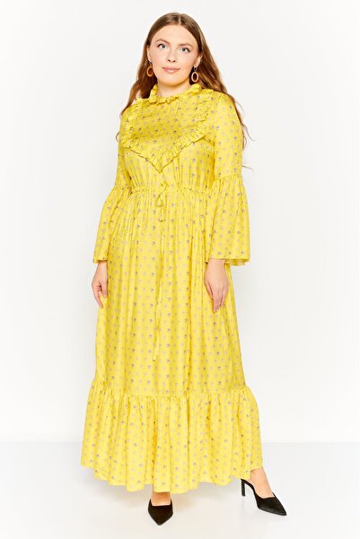 Preen By Thornton Bregazzi فستان غمد مطبوع بالكامل للنساء، أصفر