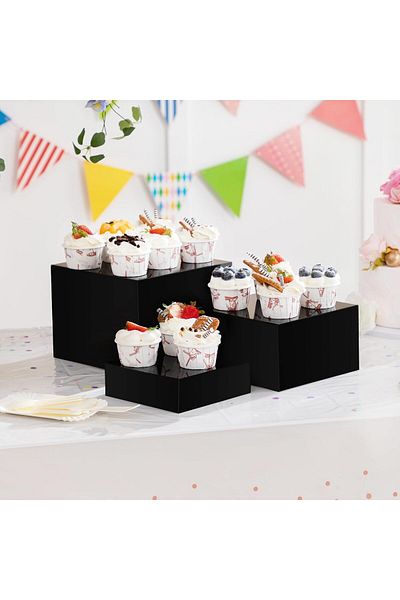 Generic 6 قطع من رفوف عرض مكعبات الأكريليك السوداء، رفوف عرض الطعام، صناديق الأكريليك، رفوف حامل