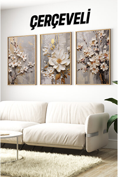 kutuTR Ahşap Çerçeveli Mdf Tablo Seti Salon Ve Oturma Odası Için Çt3100