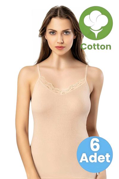 Tezzgelsin Women's 6-Piece Rope Strap Lace Detailed Report Ribbed Tank Top