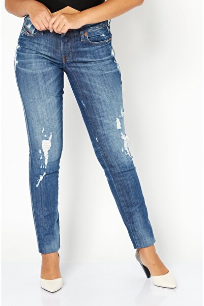 Diesel Kadın Slim Fit Yıkanmış Esnek Kot Pantolon, Mavi
