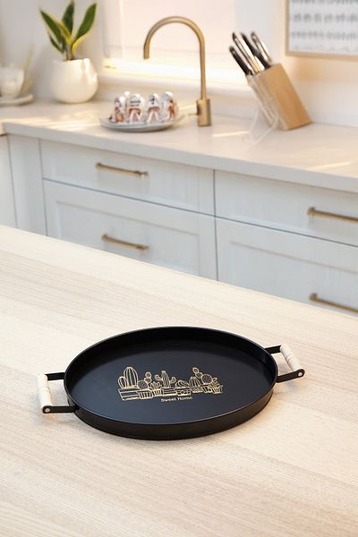 Doğa Dizayn Merisa Home Oval Metal Tray Black 45 cm