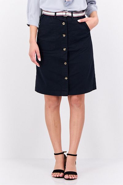Tommy Hilfiger Women Solid Belted Midi Skirt, Navy Blue