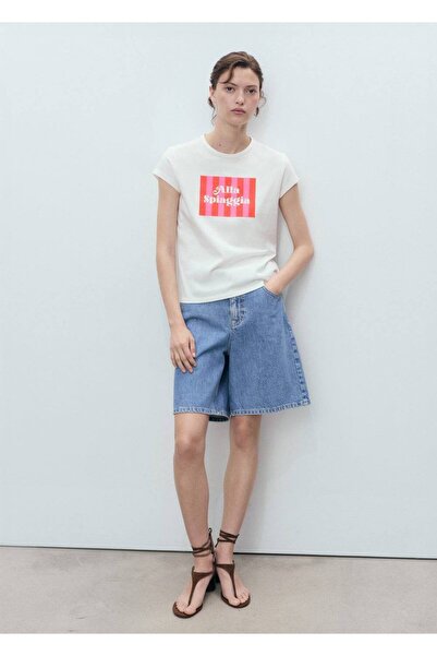 MANGO Woman تي شيرت قطني بطبعة قارب