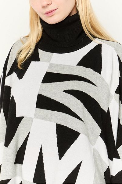 Michael Kors Women Turtle Neck Geometric Print Poncho, Multicolor