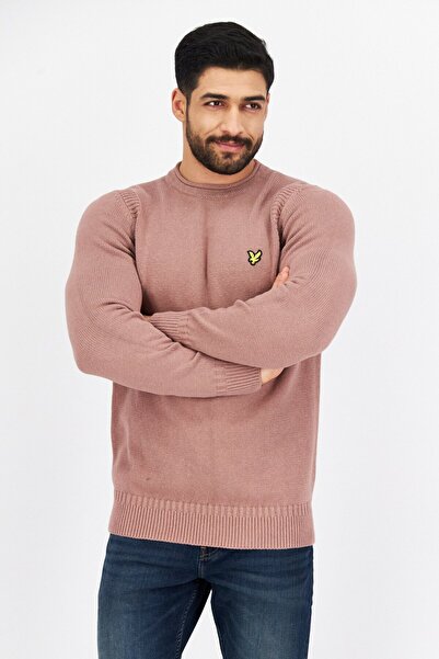 Lyle & Scott سترة رجالي بشعار العلامة التجارية بأكمام طويلة وياقة دائرية، ورد...