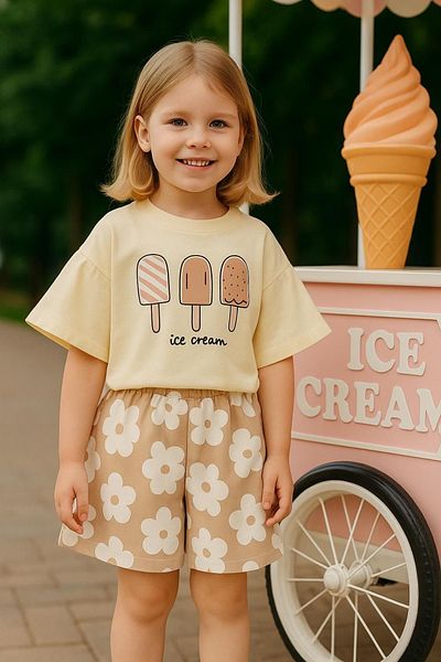 tunays shopping Ice Cream Printed Girl's Shorts Set