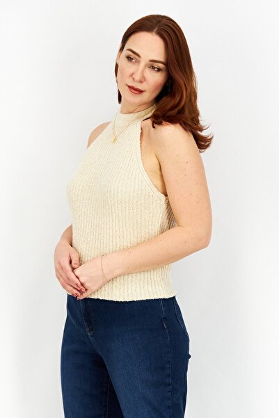 NA-KD Women Halter Neck Sleeveless Textured Top, Beige