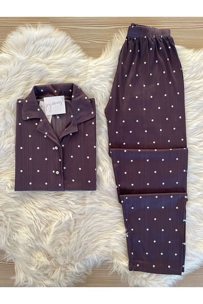 Pijamacs Set de pijamale cu mânecă scurtă Pegasus cu buline violet închis
