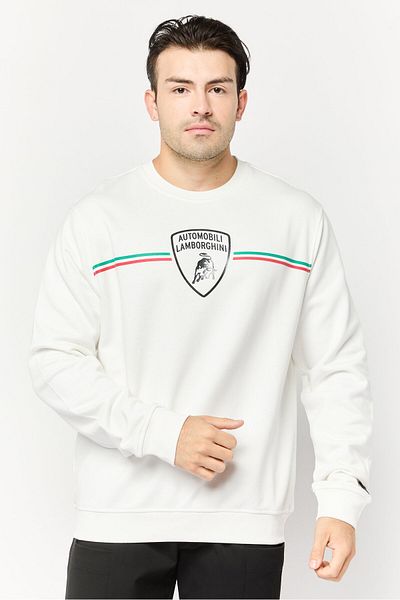 Lamborghini Men Crew Neck Brand Logo Long Sleeves Sweatshirt, White