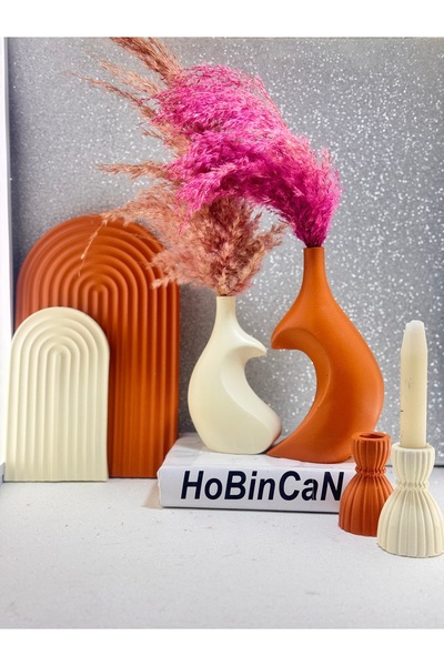 BLANJ Kalpli Vazo 2'li şamdan mumluk büyük-küçük gökkusağı sunumluk tabak 6 parça lüx özel set