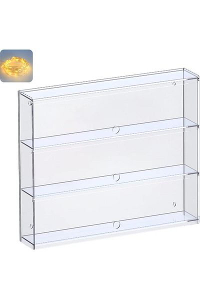 Generic خزانة عرض أكريليك شفافة بثلاث طبقات مع باب ورف عرض مثبت على الحائط (40.6 × 9.3 × 38.8 سم)