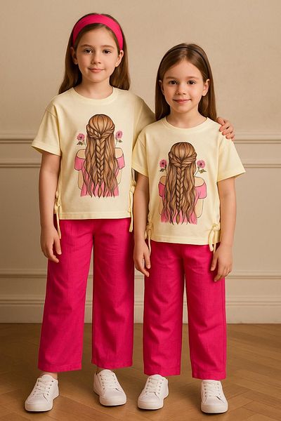 tunays shopping Girls' linen bottom top set