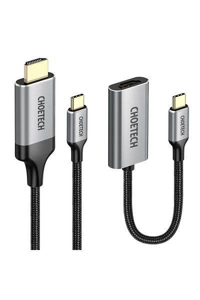 CHOETECH 2m USB-C to HDMI Cable and USB-C to HDMI Adapter - Gray