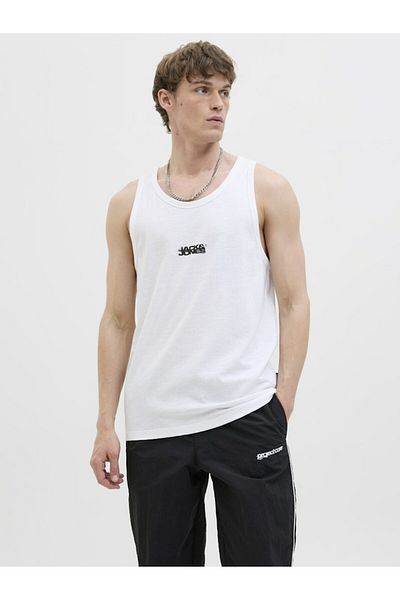 Jack & Jones Men's White Jcosago Small Logo Slub Tank Top Undershirt 12276727-Brightwhi