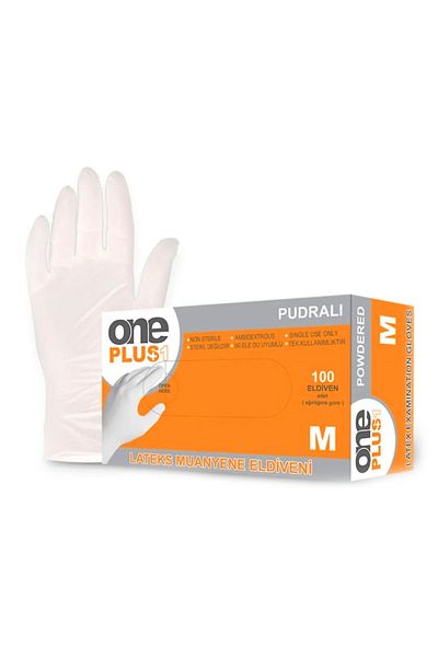 Oneplus Inspection Gloves Size m Latex Powdered Pack of 100