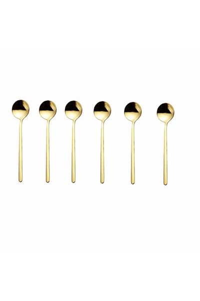 PUFO Set Of 6 Simple Spoons For Coffee, Tea, Dessert, Stainless Steel, Gold 13 Cm
