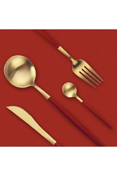 PUFO Set of 6 Pufo Luxury spoons for coffee, tea, dessert, stainless steel, 13 cm, gold/red