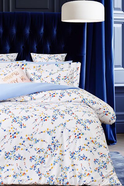 İQON Fitted Sheet Duvet Cover Set Single Botanic Blue