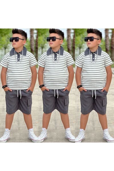 zeynoshkids Boys' Summer T-Shirt - Linen Shorts Bottom Top Eid Set