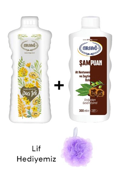 Ersağ Horse Chestnut and Olive Extract Shampoo 30 ml - Fragrant Shower Gel 1000ml (with Fiber Gift) 317-48
