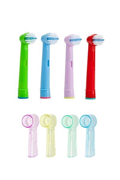 Oral-B Şarjlı ve Pilli Diş Fırçası Uyumlu 4 Adet Çocuk Yedek Başlığı + 4 Renkli Kapak