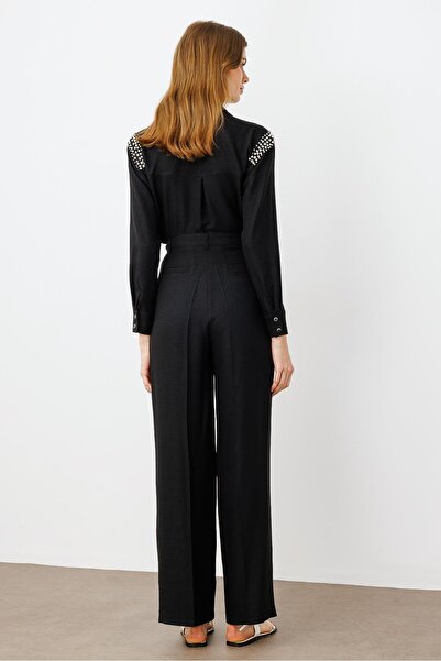 Moda İlgi Modailgi Pileli Yandan Cepli Palazzo Pantolon -1556 Siyah