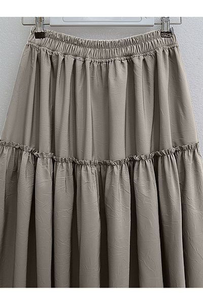Modamorfo Segmented Elastic Waist Crash Pattern Parachute Skirt - Light Mink