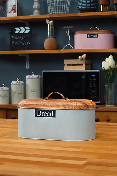 sizinsepetiniz Bamboo Look Cover Metal Bread Bowl