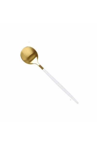 PUFO Set Of 6 Luxury Coffee, Tea, Dessert Spoons, Stainless Steel, 13 Cm, Gold/white