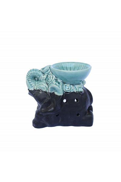 PUFO Vază de aromaterapie ceramică Feng Shui, model elefant, 12 cm, negru/verde