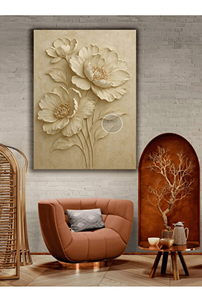 EMİLART Dekoratif Kanvas Çiçek Kabartma Görünümlü Bohem Kanvas Tablo