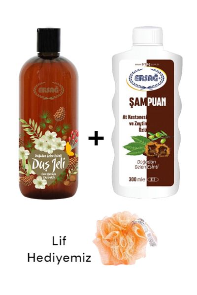 Ersağ Horse Chestnut and Olive Extract Shampoo 300 Ml+Pine Bark Extract. Shower Gel 500ml-(with Fiber Gift)317-36