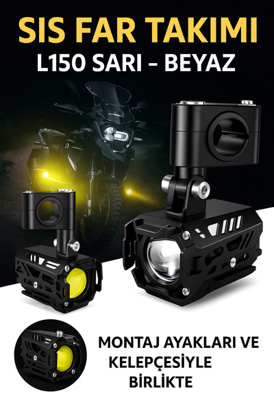 C9 L150 50w High Power Motosiklet Çift Renk Sarı - Beyaz Sis Farı Takım