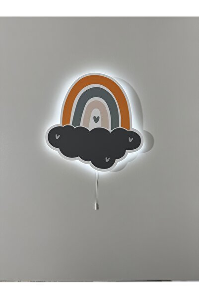 UViolets Dekoratif Ahşap Baskılı Bulutlu Gökkuşağı Çocuk Odası Gece Lambası 3...