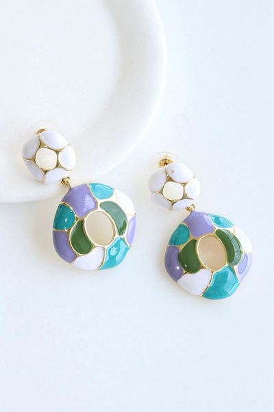 Leo'Stone New Season Vip Hanging Colorful Enamel Stone Design Does Not Tarnish or Lose Color Women's Steel Earrings